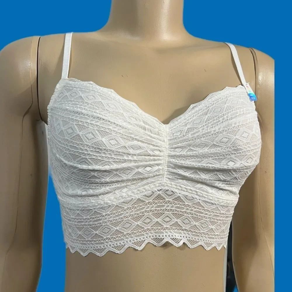 Victoria’s Secret Pink lace Unlined Ruched Front bralette bra off white S